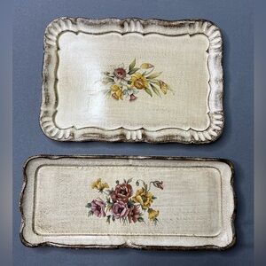 Vintage Florentine Wooden Trays Set of 2 Proto Firenze Italy Hand Painted